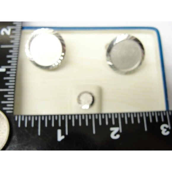 Vintage Swank Cufflinks Set Silver Tone Disc Shaped Fluted Edge With Tie Tack - Picture 6 of 13